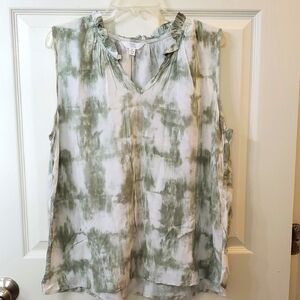Time N Tru Green and White Women's Sleeveless Top XL